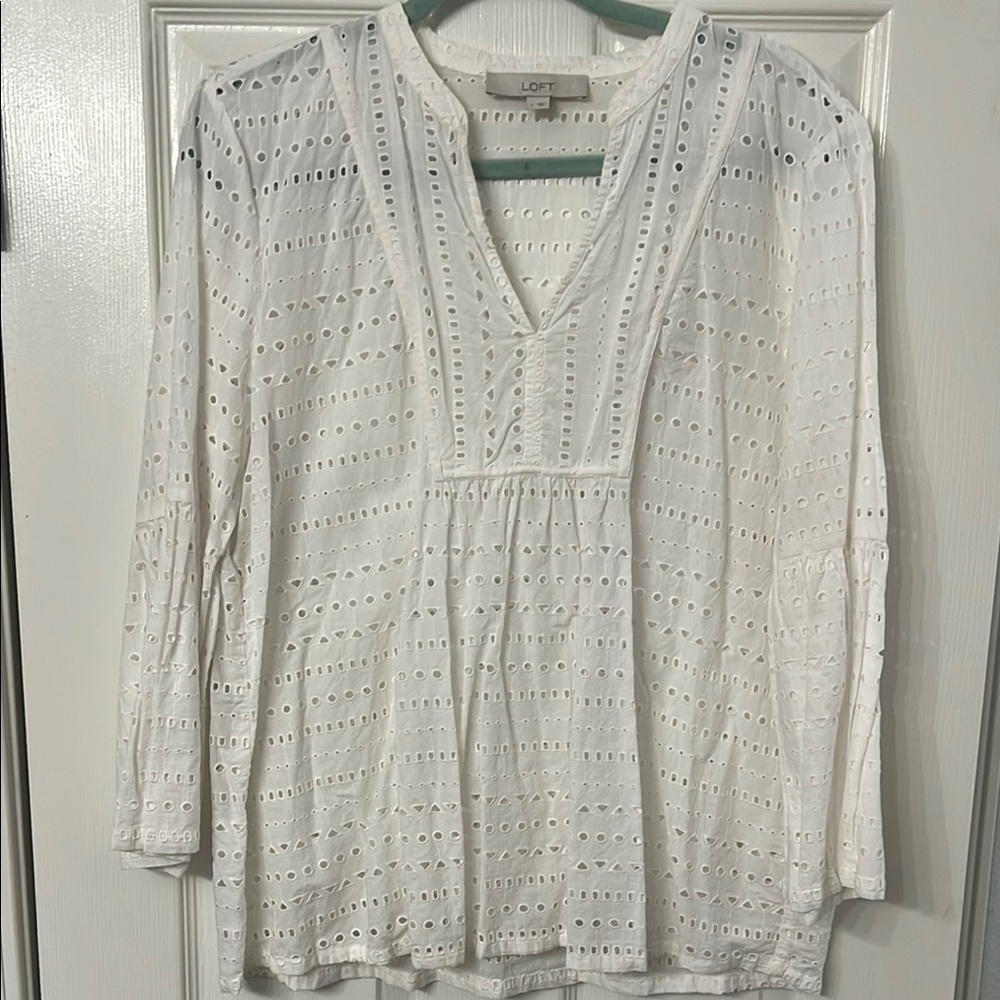 LOFT White 3/4 Sleeve Embellished Blouse